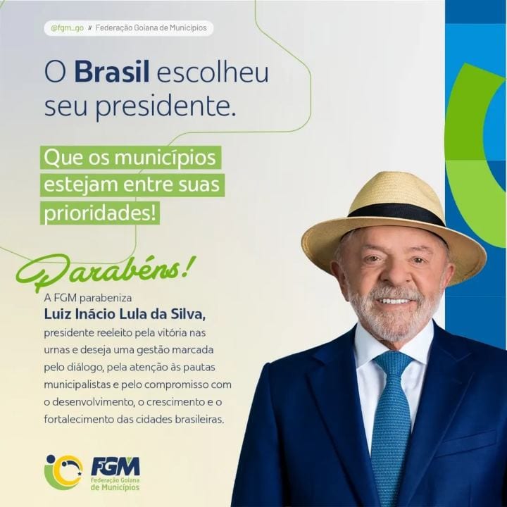 FGM parabeniza o presidente Luiz Inácio Lula da Silva pela vitória nas urnas!