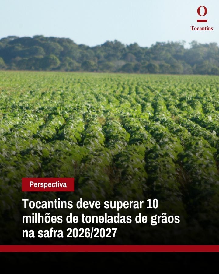 O Tocantins tem previsão de produzir 10,03 milhões de toneladas de grãos na safra 2026/2027, segundo o primeiro levantam