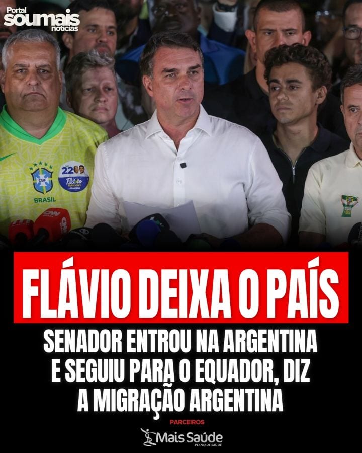Flávio Bolsonaro deixou o Brasil e seguiu para o Equador, segundo o governo da Argentina.