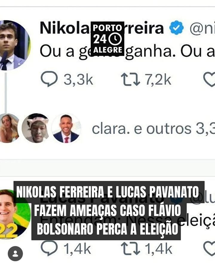 Os deputados bolsonaristas Nikolas Ferreira e Lucas Pavanato fizeram ameaças nas redes sociais caso Flávio Bolsonaro (PL