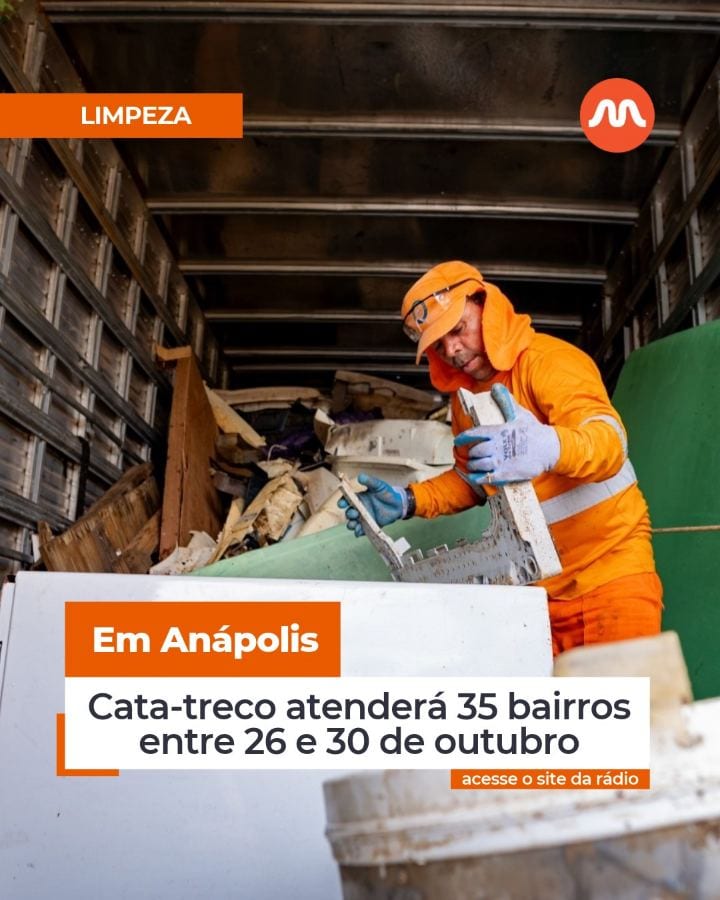 A Prefeitura de Anápolis realiza, entre os dias 26 e 30 de outubro, mais uma etapa do serviço de cata-treco, com atendim