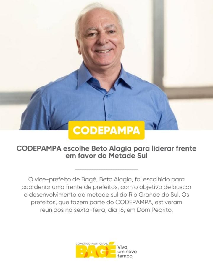 Metade Sul ocupa 54% do RS e gera só 16% do PIB, diz vice‑prefeito