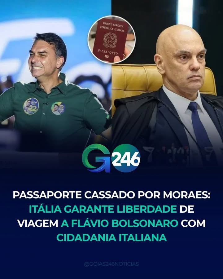 O governo da Itália confirmou que o senador Flávio Bolsonaro (PL-RJ) é cidadão italiano desde 2023 e tem direito ao pass