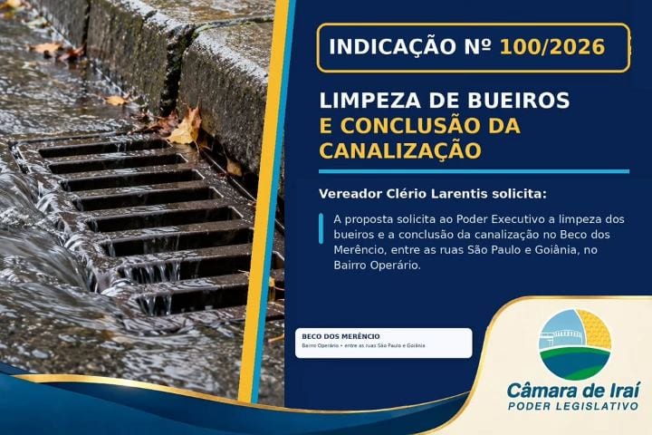 Vereador Larentis pede limpeza de bueiros e canalização no Beco dos Merêncio