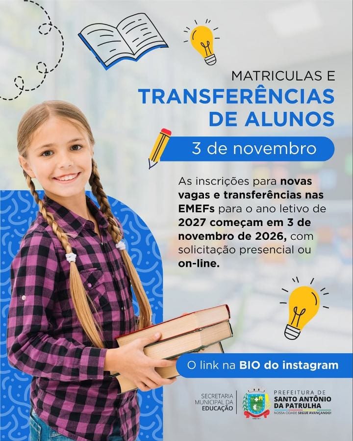 A Secretaria Municipal da Educação informa que o período para solicitação de novas vagas e transferências para o ano let