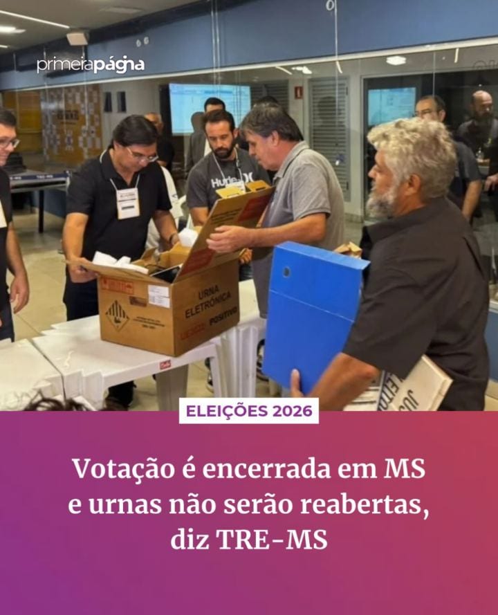 A votação do 2° turno das eleições foi encerrada em Mato Grosso do Sul neste domingo (25), e as urnas não serão reaberta