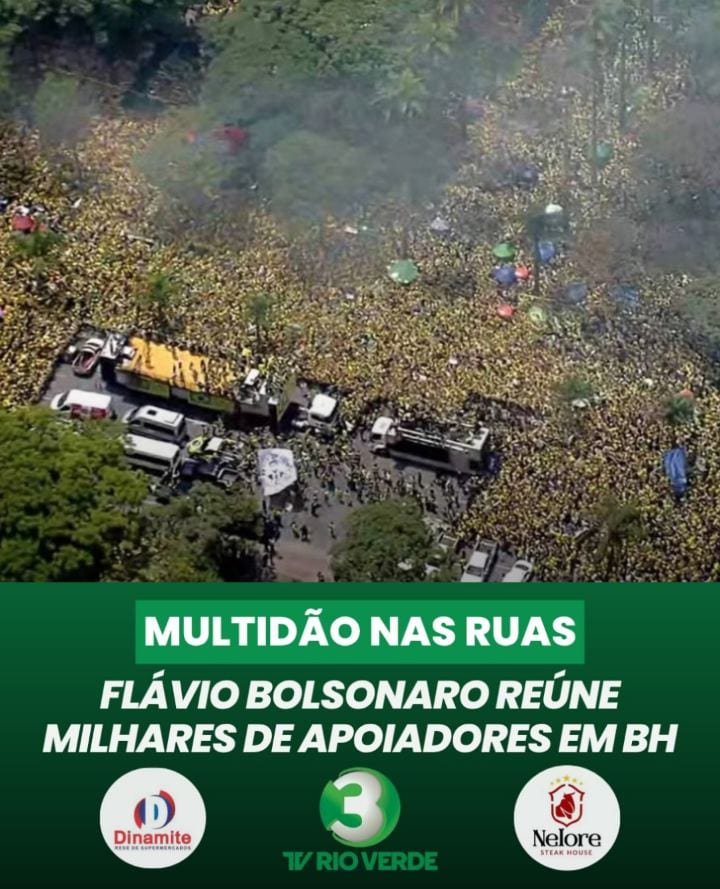 O senador Flávio Bolsonaro (PL), candidato à Presidência da República, reuniu milhares de apoiadores neste sábado (24),