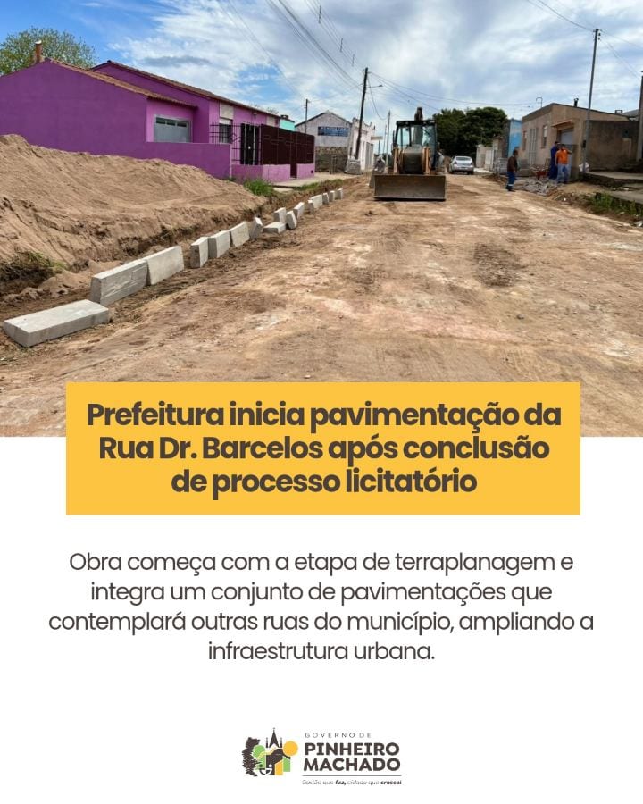 Prefeitura começa pavimentação da Rua Dr. Barcelos em Pinheiro Machado