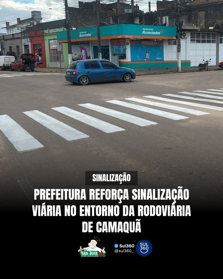 A Prefeitura de Camaquã realizou, na segunda-feira (26), serviços de manutenção e reforço da sinalização viária no cruza