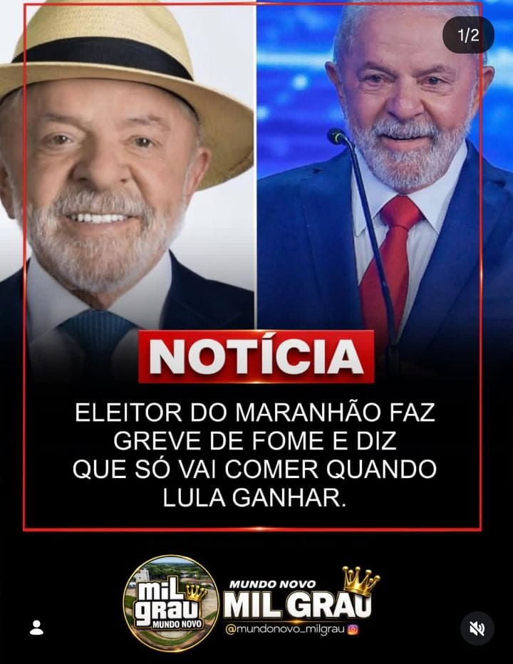 ELEITOR DO MARANHÃO ANUNCIA GREVE DE FOME E DIZ QUE SÓ VOLTARÁ A COMER QUANDO LULA VENCER