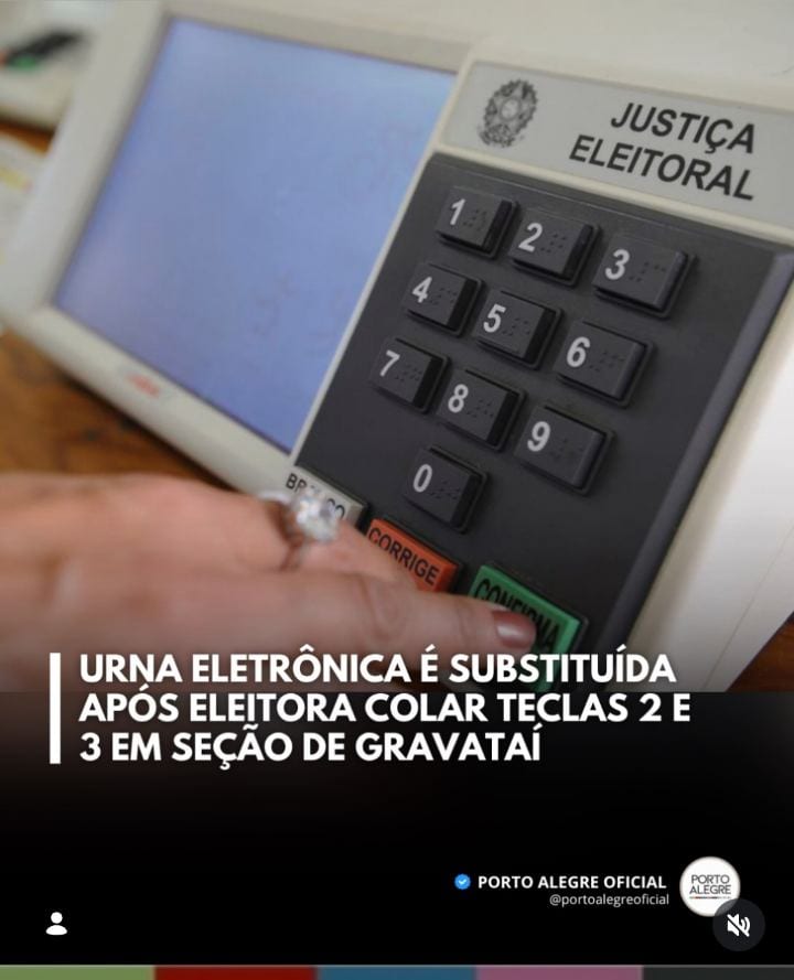 Uma urna eletrônica precisou ser substituída na manhã deste domingo (25) na Escola Municipal Getúlio Vargas, em Gravataí