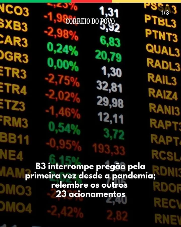 A B3 acionou o circuit breaker nesta segunda-feira (26) pela primeira vez desde a pandemia de covid-19, em 2020.
