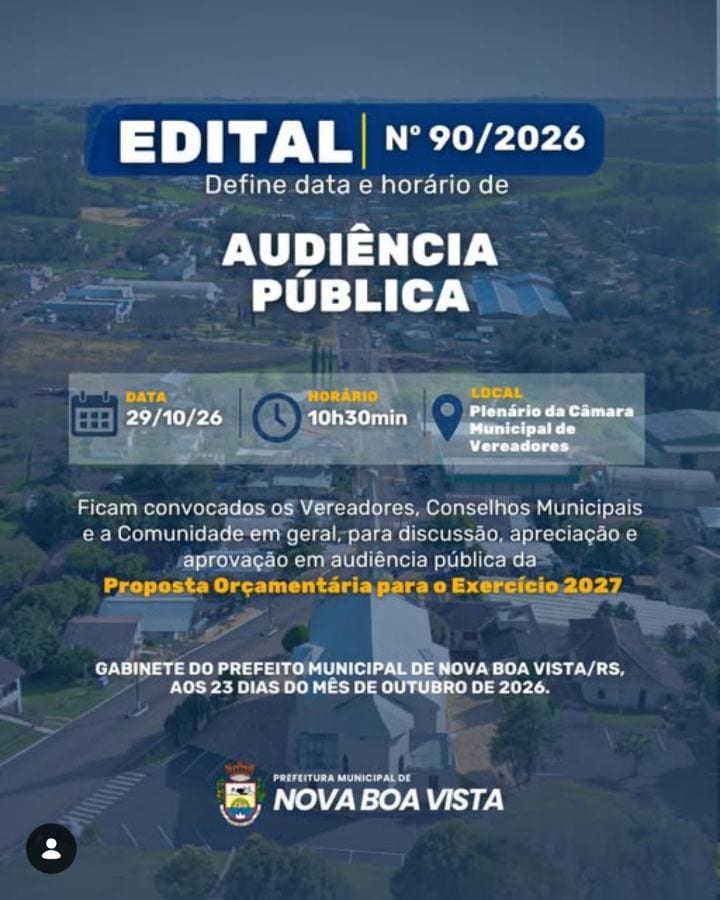 Nova Boa Vista – Edital Nº 90/2026 | Audiência Pública