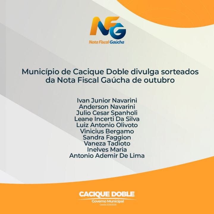 O Governo Municipal de Cacique Doble divulga os nomes dos contemplados no sorteio municipal de outubro do Programa Nota