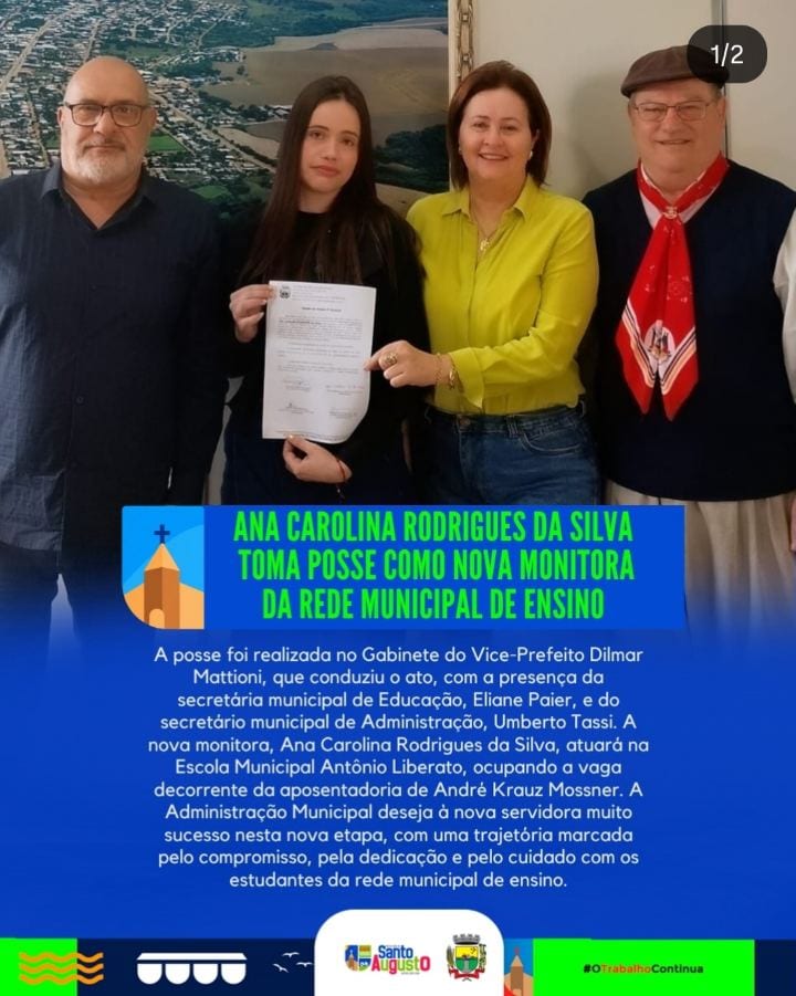 No dia 28 de setembro de 2026, no gabinete do vice-prefeito Dilmar Mattioni, foi realizado o ato de posse de Ana Carolin