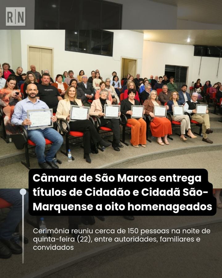 A Câmara de Vereadores de São Marcos realizou, na noite de quinta-feira (22), uma sessão solene para a entrega dos títul