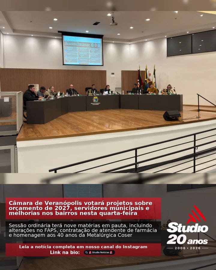 #CâmaradeVereadores #Veranópolis | Câmara de Veranópolis votará projetos sobre orçamento de 2027, servidores municipais
