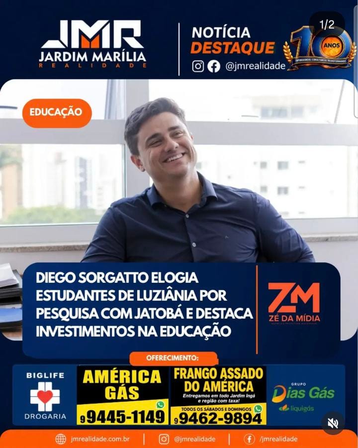 O prefeito de Luziânia, Diego Sorgatto, elogiou o trabalho de estudantes da rede pública de ensino do município que dese