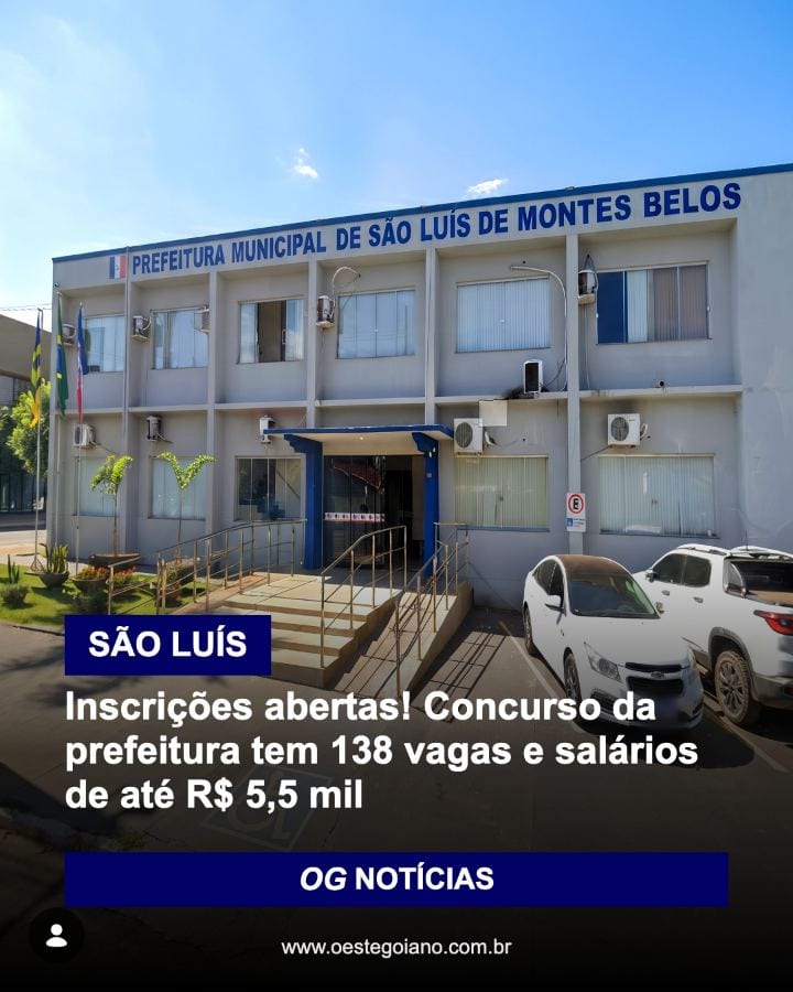 As inscrições para o concurso público da Prefeitura de São Luís de Montes Belos começaram nesta segunda-feira (26) e seg
