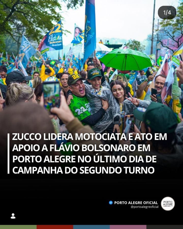 Zucco lidera motociata e ato em apoio a Flávio Bolsonaro em Porto Alegre no último dia de campanha do segundo turno