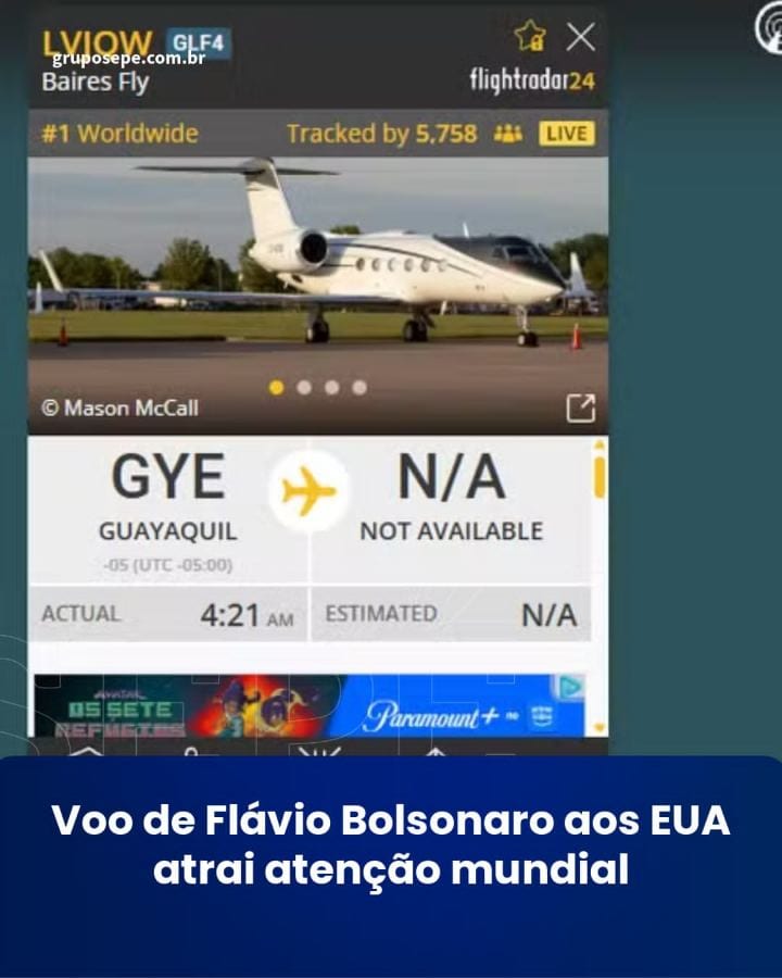 #flaviobolsonaro | Aeronave que transporta o senador e familiares fez escala no Equador após deixar a Argentina; mais de