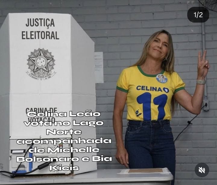 A governadora do Distrito Federal e candidata à reeleição, Celina Leão (PP), votou na manhã deste domingo (25), durante