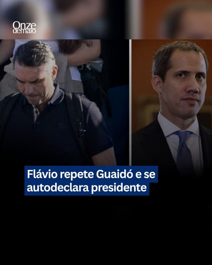 Foragido nos Estados Unidos, o senador Flávio Bolsonaro (PL-RJ), repete Juan Guaidó, que se autoproclamou presidente int