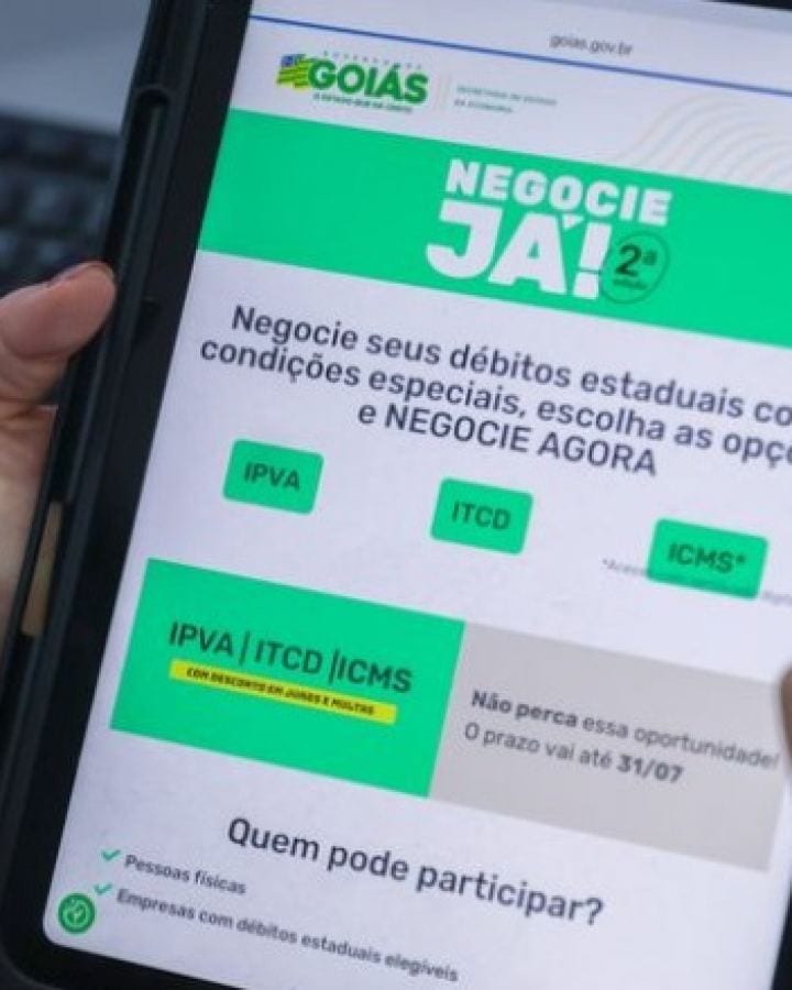O Governo de Goiás ampliou o alcance do programa Negocie Já II, que agora permite a negociação de débitos de ICMS, IPVA