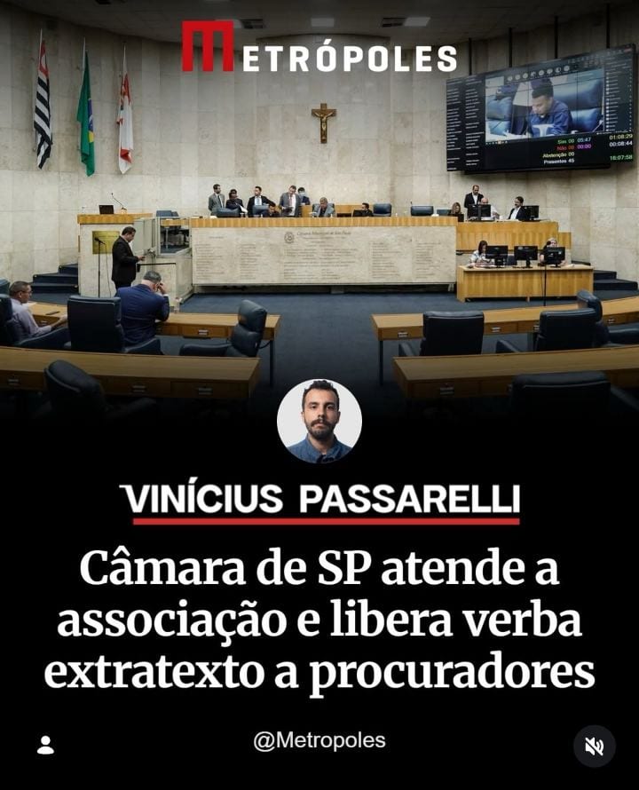 A Câmara Municipal de São Paulo decidiu que uma parte da remuneração dos procuradores legislativos não entra mais na con