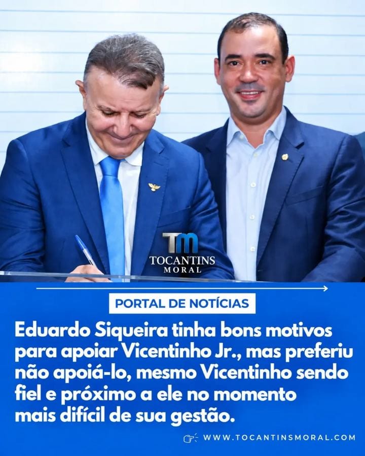 No meio político muitos acreditavam que Eduardo Siqueira iria apoiar Vicentinho Jr, por tudo que Vicentinho foi no momen