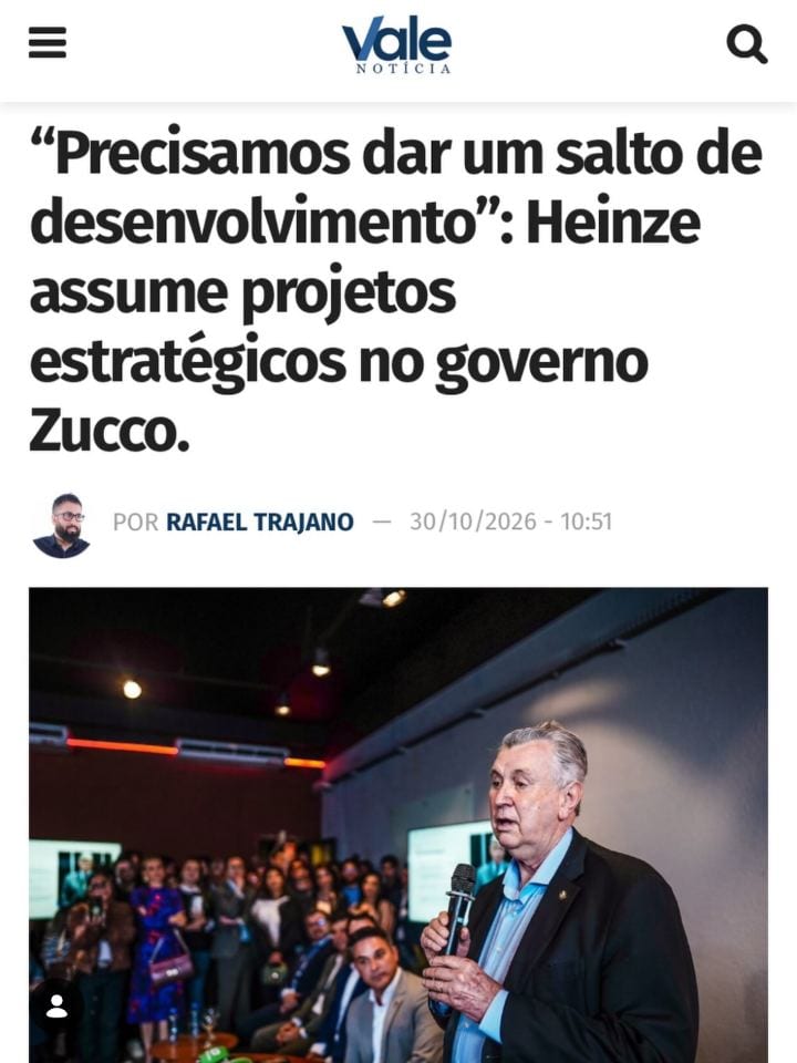 “O ESTADO PRECISA AVANÇAR NESSES PROJETOS ESTRATÉGICOS”: HEINZE TERÁ MISSÃO DE ARTICULAR INVESTIMENTOS NO GOVERNO ZUCCO