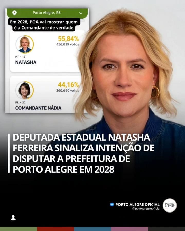 A deputada estadual eleita Natasha Ferreira (PT) publicou em suas redes sociais uma imagem que indica uma possível inten