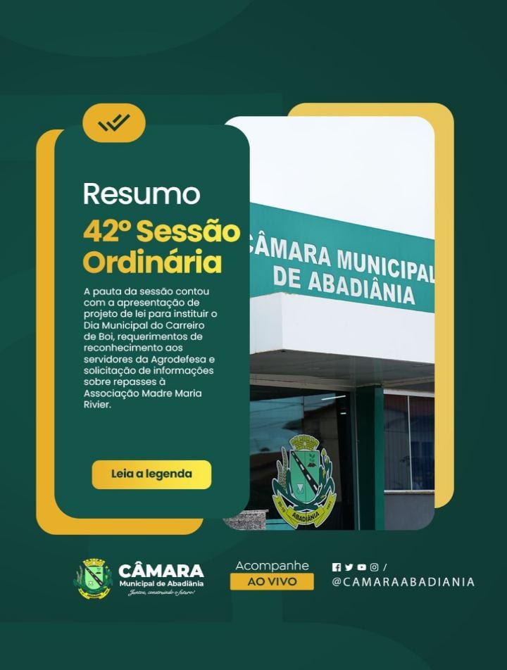 **42ª Sessão Ordinária | Câmara Municipal de Abadiânia**