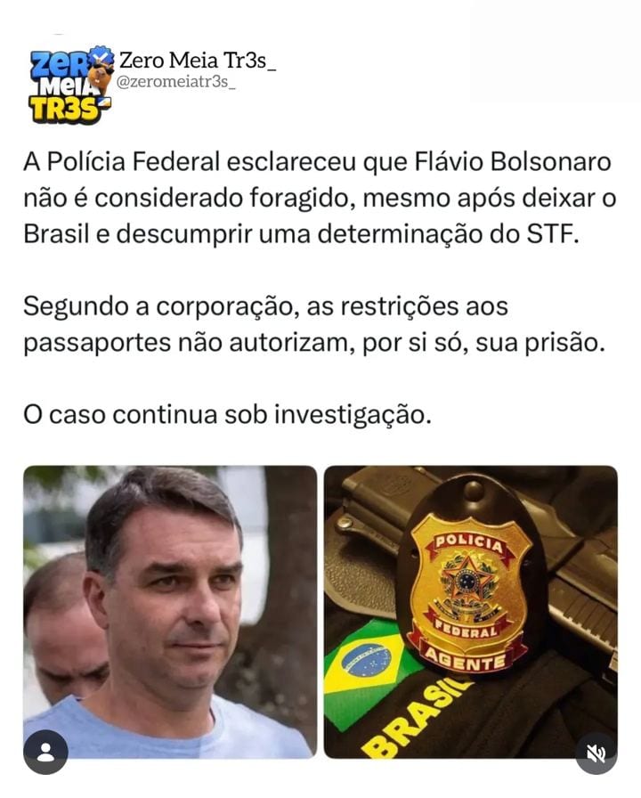 A Polícia Federal divulgou um comunicado nesta quarta-feira (28), após o senador Flávio Bolsonaro desembarcar em Miami,