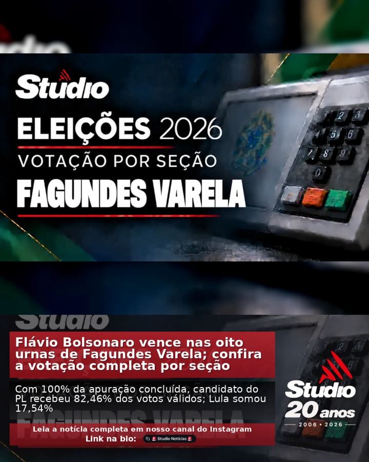 #Eleições2026 #FagundesVarela | Flávio Bolsonaro vence nas oito urnas de Fagundes Varela; confira a votação completa por