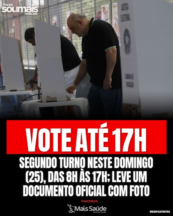 Segundo turno neste domingo (25): a votação vai das 8h às 17h, e quem estiver na fila às 17h ainda vota.