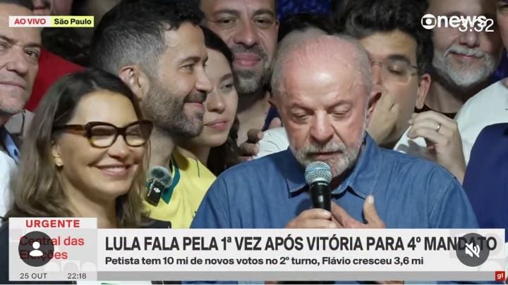 Em seu discurso após a reeleição para o quarto mandato, neste domingo (25), o presidente Lula (PT) mandou recados a Fláv