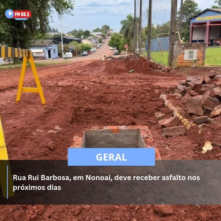 A obra de pavimentação da Rua Rui Barbosa, no município de Nonoai, entrou na etapa final do sistema de drenagem e deve r