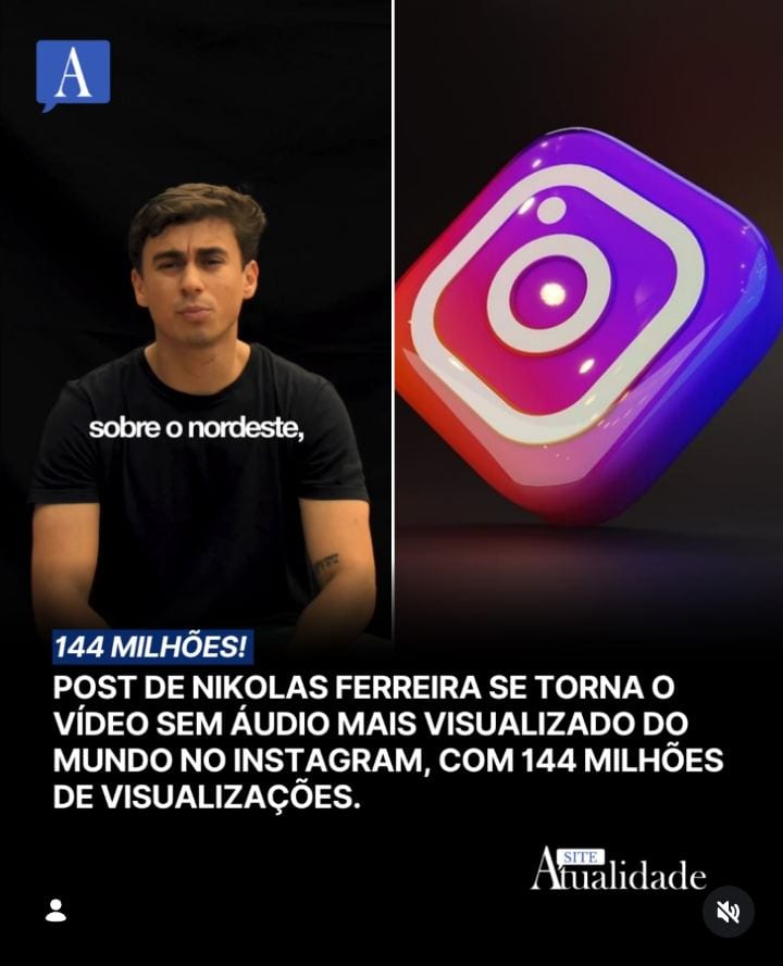 Publicação de Nikolas Ferreira no Instagram chega a 144 milhões de visualizações