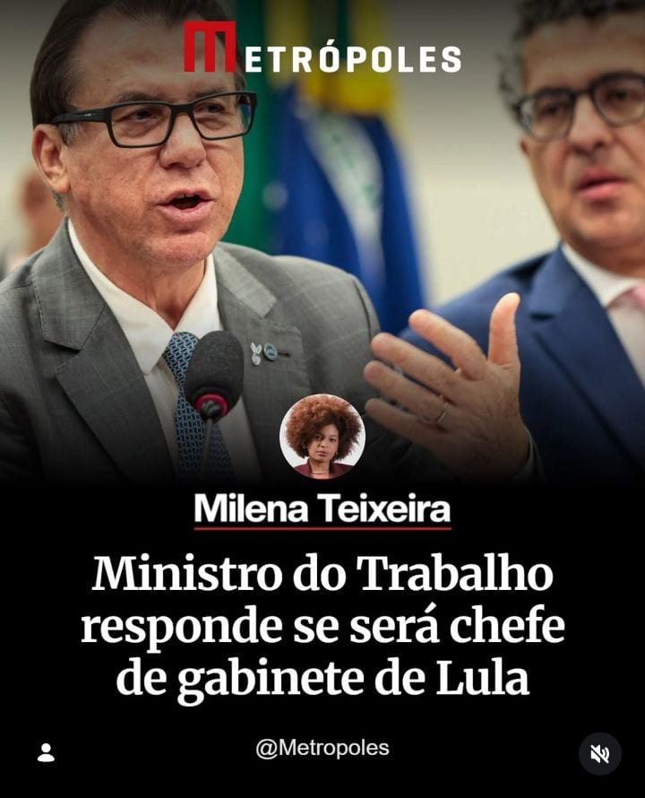 O ministro do Trabalho, Luiz Marinho, afirmou, em entrevista à coluna Milena Teixeira na sexta-feira (30/10), que não pr