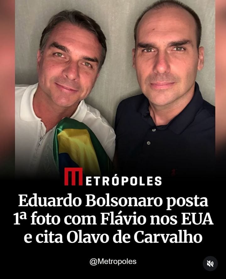 O deputado federal cassado Eduardo Bolsonaro publicou, nesta quarta-feira (28/10), a primeira foto ao lado do irmão, o s