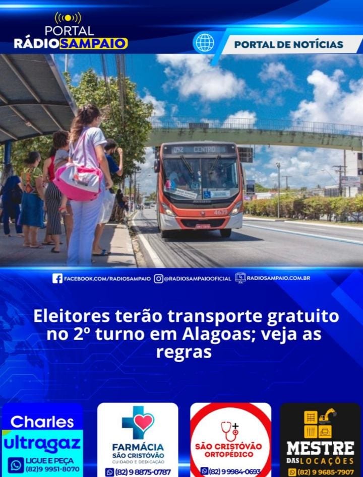 Eleitores de Alagoas terão transporte gratuito no segundo turno, domingo (25)
