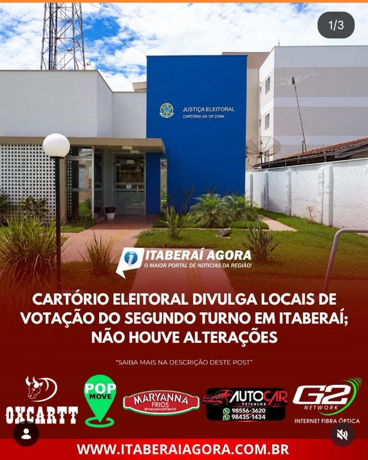 O Cartório Eleitoral da 15ª Zona Eleitoral de Goiás divulgou a relação dos locais de votação para o segundo turno das el