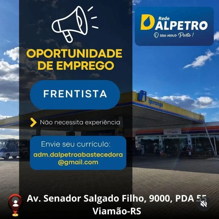 OPORTUNIDADE DE EMPREGO EM VIAMÃO!