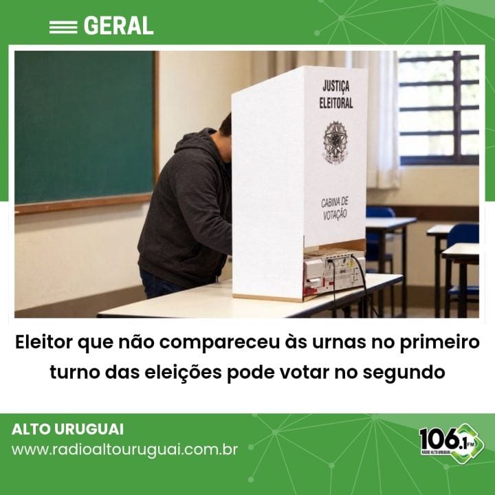 Quem não compareceu às urnas no primeiro turno das eleições deste ano pode votar normalmente no segundo, que será realiz