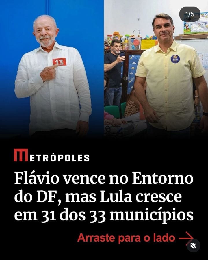 O presidente reeleito Luiz Inácio Lula da Silva (PT) cresceu quase o dobro que o candidato Flávio Bolsonaro (PL) e herdo