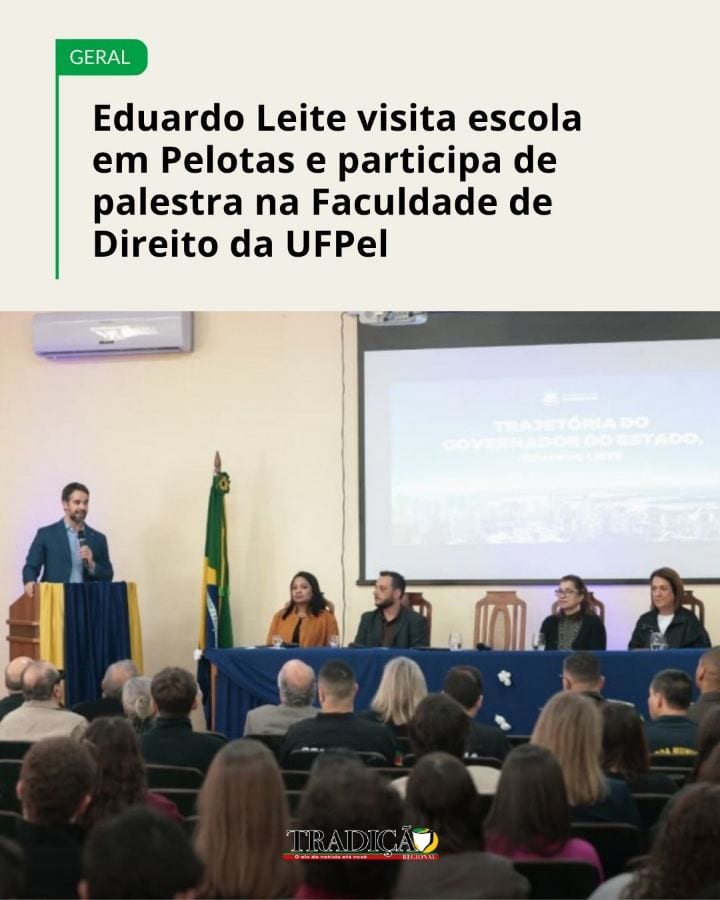 O governador Eduardo Leite (PSD) cumpriu agendas em Pelotas nesta segunda-feira (26), com uma visita ao Colégio Estadual