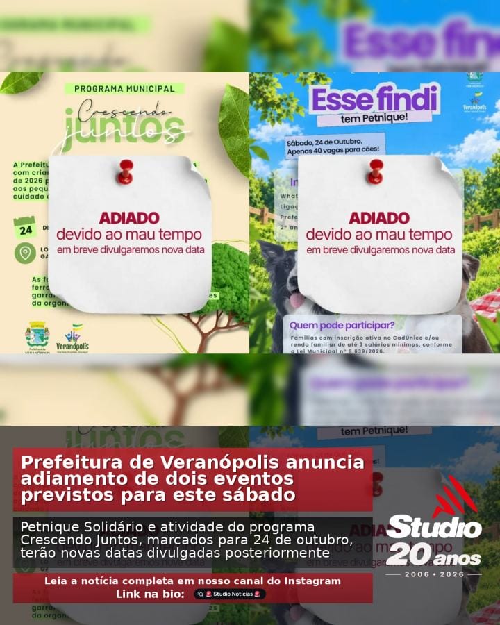#Veranópolis | Prefeitura de Veranópolis anuncia adiamento de dois eventos previstos para este sábado |