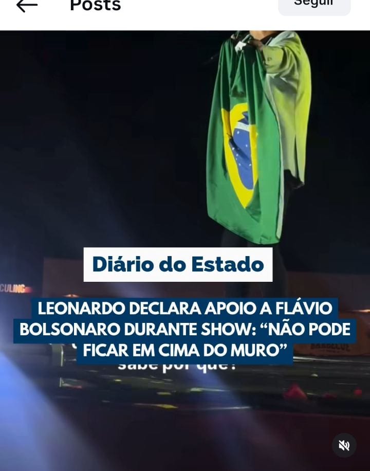 Leonardo declarou apoio a Flávio Bolsonaro em show em Ribeirão Preto