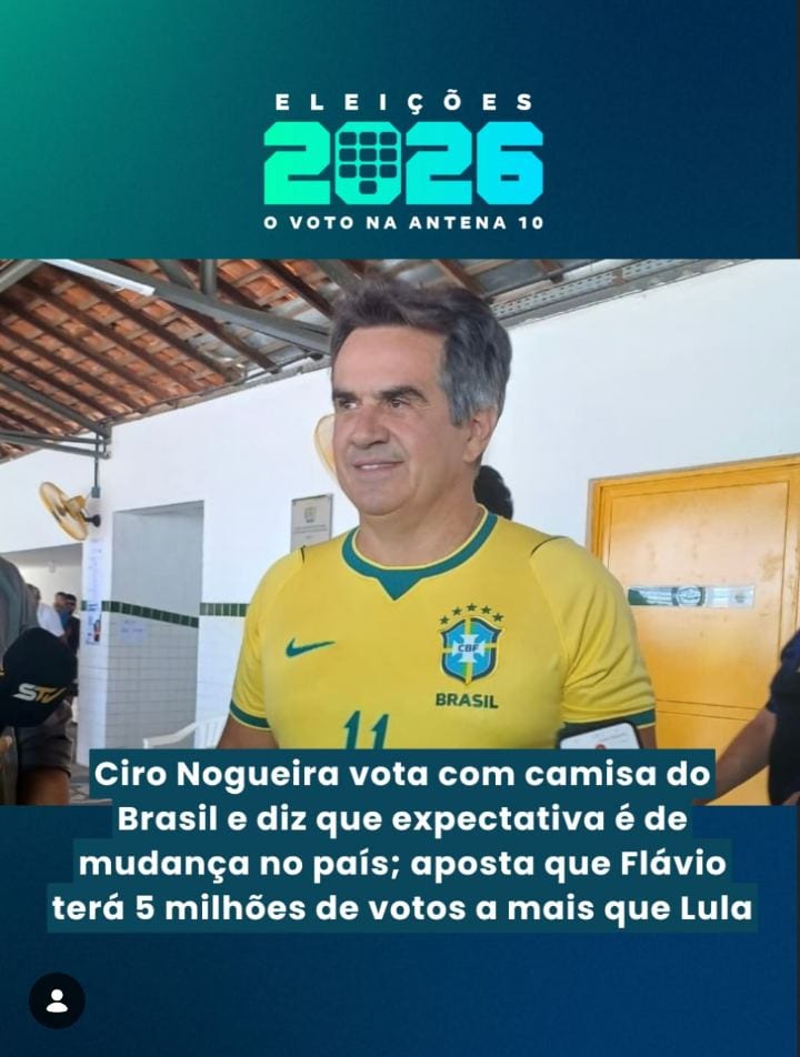 O senador Ciro Nogueira (PP) votou neste domingo (25), em Teresina, e demonstrou confiança na vitória de Flávio Bolsonar